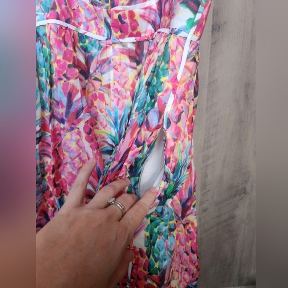 J. Crew NWOT Painted Pineapple Print Speghetti Strap Midi Dress Size 4 Women's - Picture 11 of 13